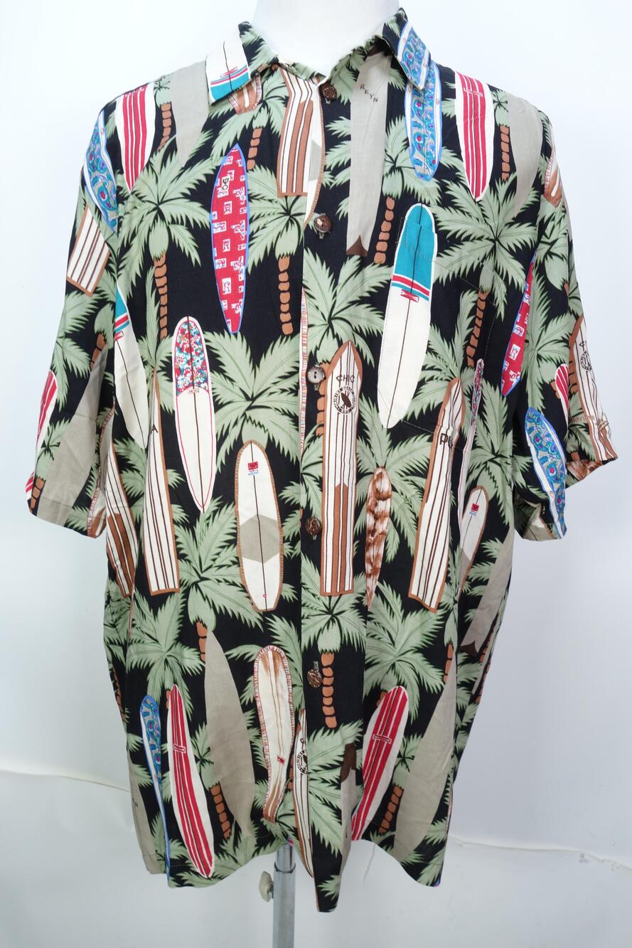 Reyn Spooner Shirt Mens XL Surfboards Hawaiian Button Down Tropical Short Sleeve